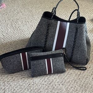 HAUTE SHORE Gray and Burgundy Satchel Set